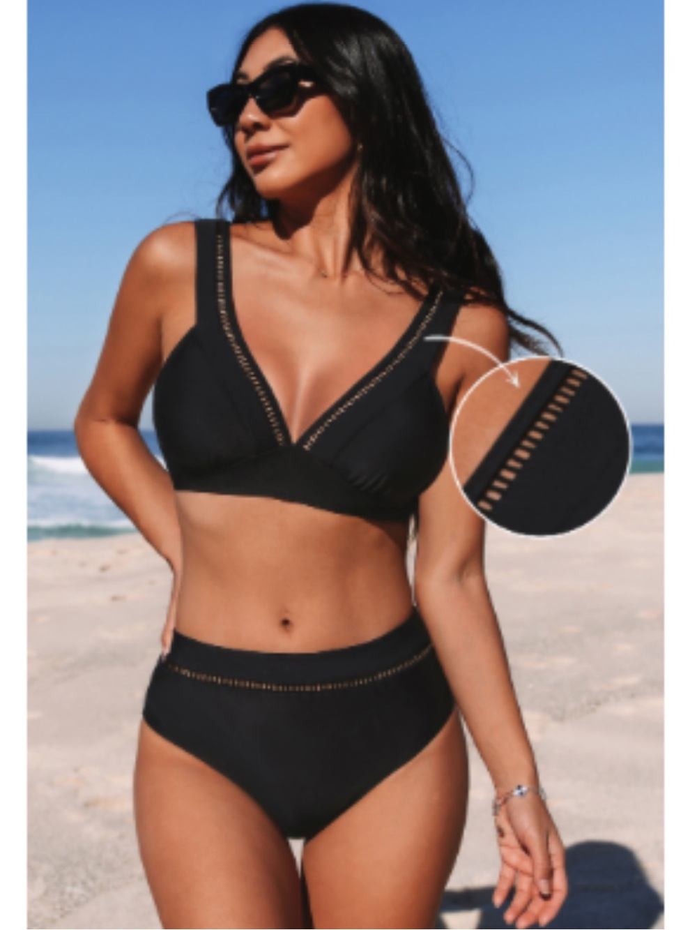 NWT Cupshe Black Ladder Trim Bikini Set